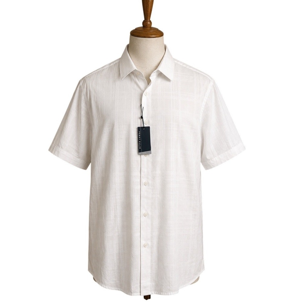 Perry Ellis Button Down Shirt Mens XXL White NWT Short Sleeve Textured Weave